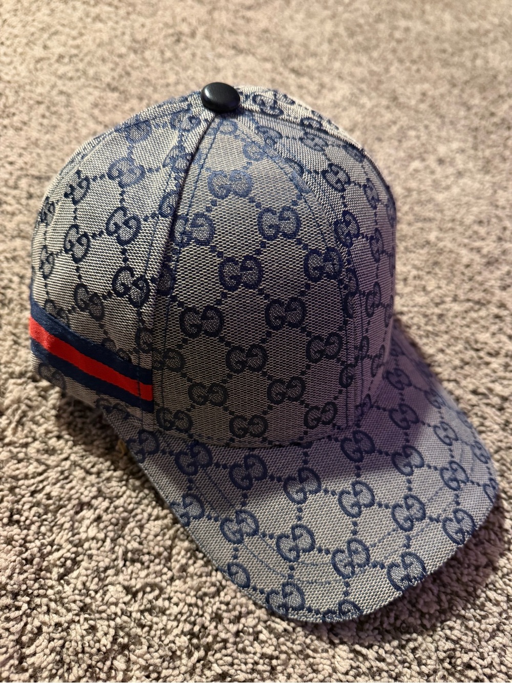 Gucci Monogram Baseball Cap in Blue with Red Stripe